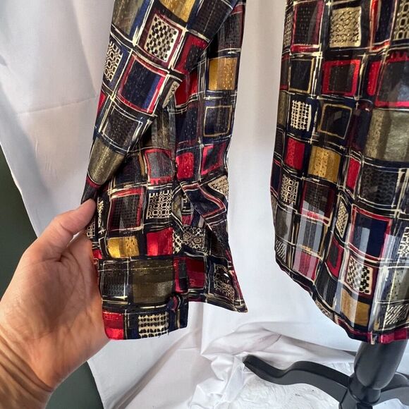 Yves St Clair Bold Maximal Square Print Mock Neck Long Sleeve Blouse Size 12 - Picture 4 of 8